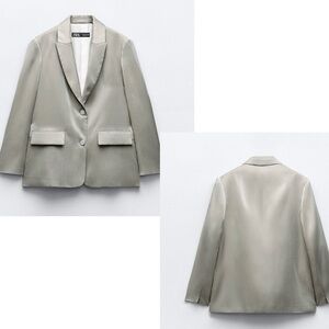 Zara silver metallic shimmer single breasted button front blazer jacket Sz S NWT